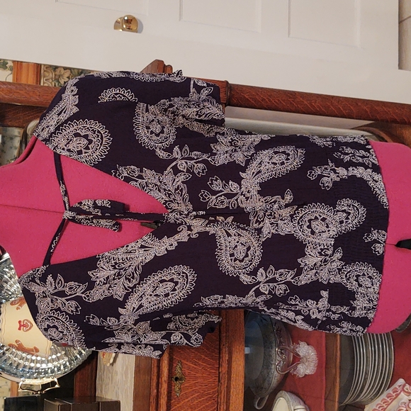 Paper Crane Dohlman Flutter Sleeve Double V Bandana Print Blouse M - Picture 2 of 12